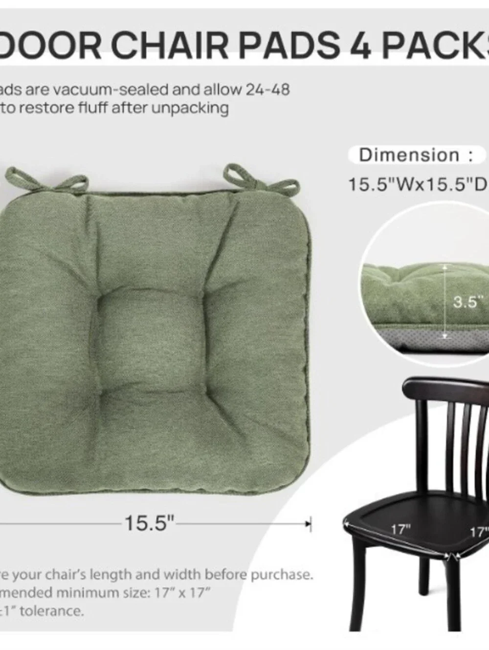 BRAND NEW: Set of 4 Memory Foam Chair Cushions-Green